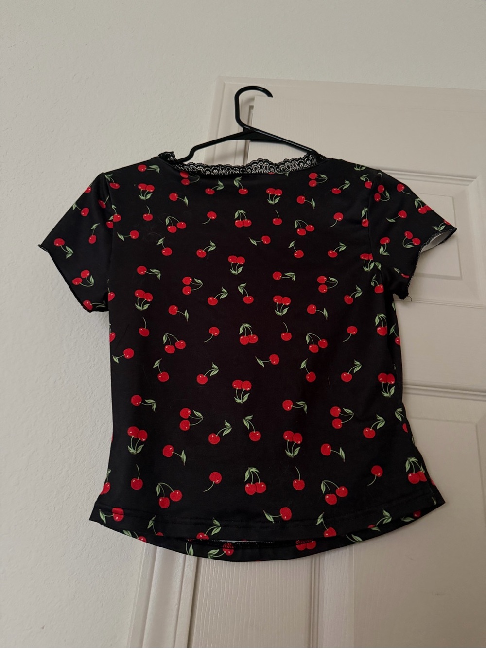 Black Cherry Print Square Neck Women’s Top - Picture 2 of 2